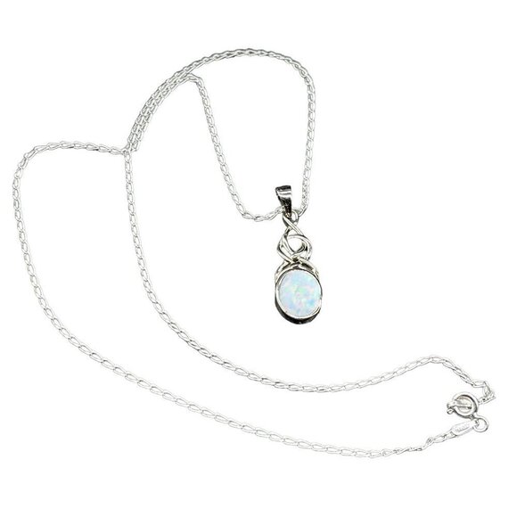 White Opal Celtic Twist Necklace Sterling Silver - Picture 5 of 6